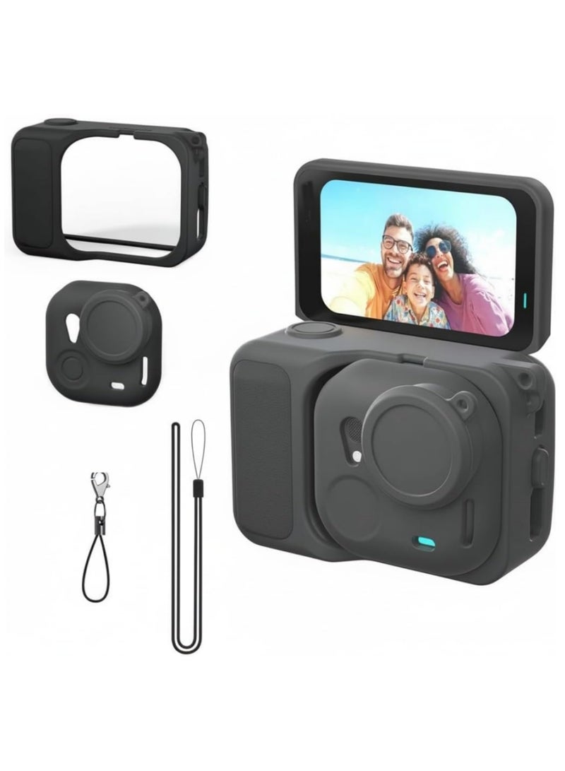 Adando Silicone Cover Set for Insta360 Go Ultra Camera, Anti-Loss Strap and Lanyard, Silicone Case for Action Pod, Protective Camera Cover for Insta360 Go Ultra, Durable and Secure (Black) - Image 1